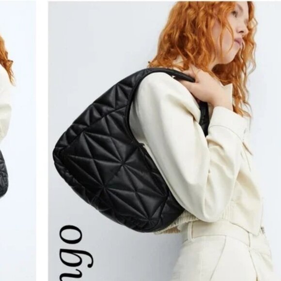 Mango Black Quilted Shoulder Bag exellent condition lined - Picture 3 of 3